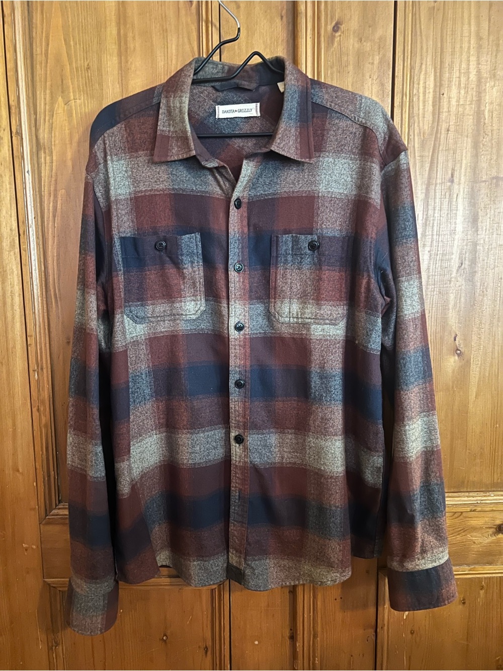 Dakota Grizzly Navy Burgundy & Gray Plaid Flannel Button-Up Shirt